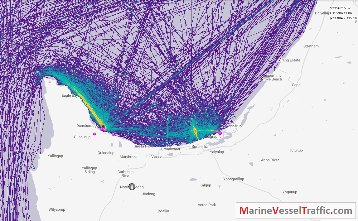 Live Marine Traffic, Density Map and Current Position of ships in GEOGRAPHE BAY